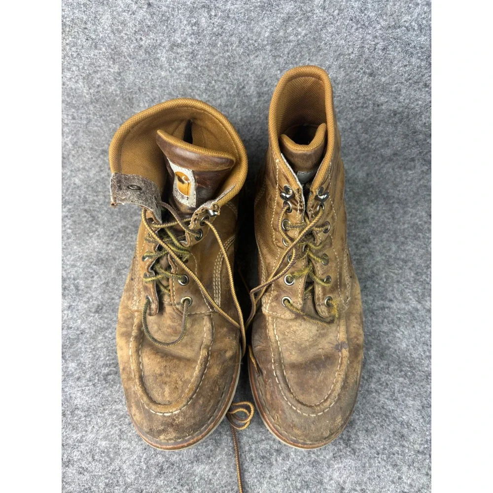 Carhartt Moc Toe Work Boots Mens 10 Brown Waterproof Leather Wedge Sole FW6025-M
